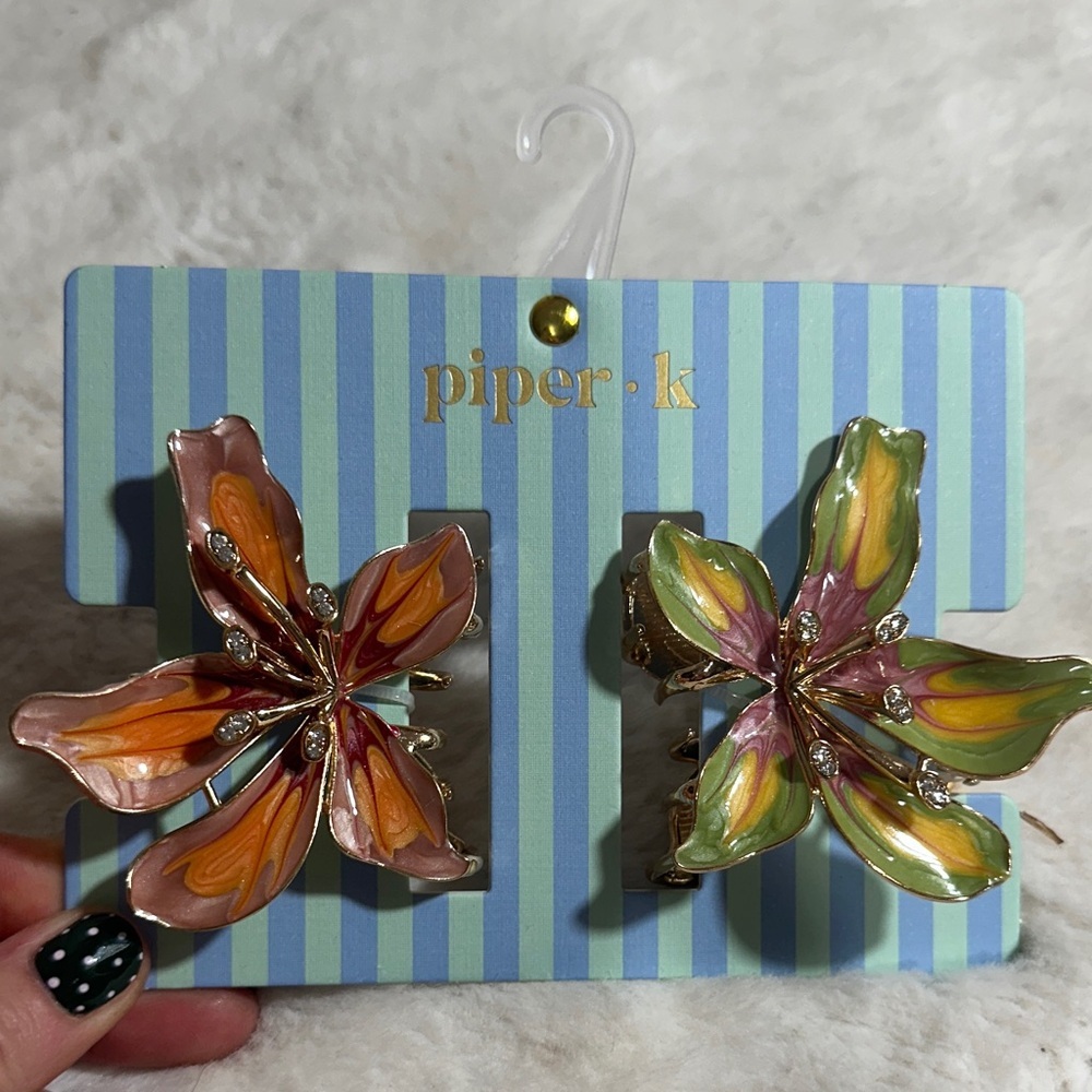 Piper K tropical gold floral hair claw clips set of 2